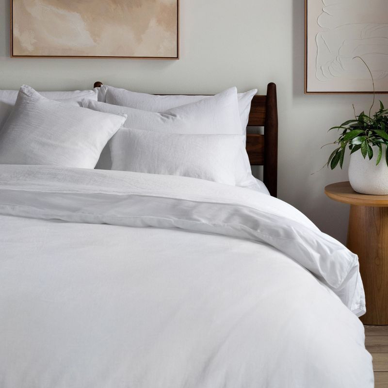 White Twin/Twin XL French Linen and Cotton Duvet Cover Set