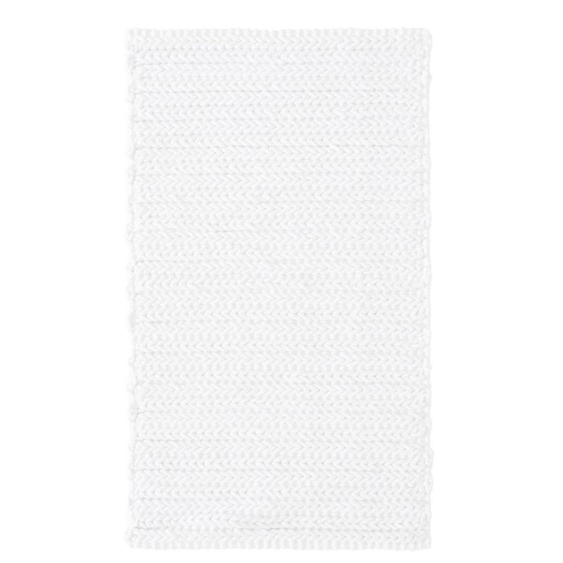 White Cotton Chenille Chain Stitch Non-Slip Bath Rug