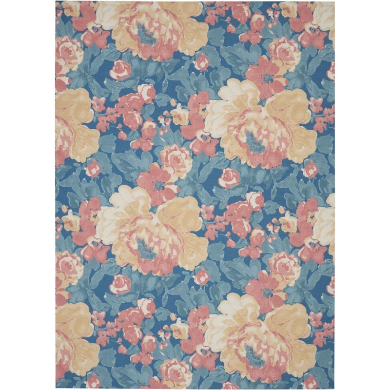 Blue Floral Rectangular Synthetic Indoor/Outdoor Area Rug