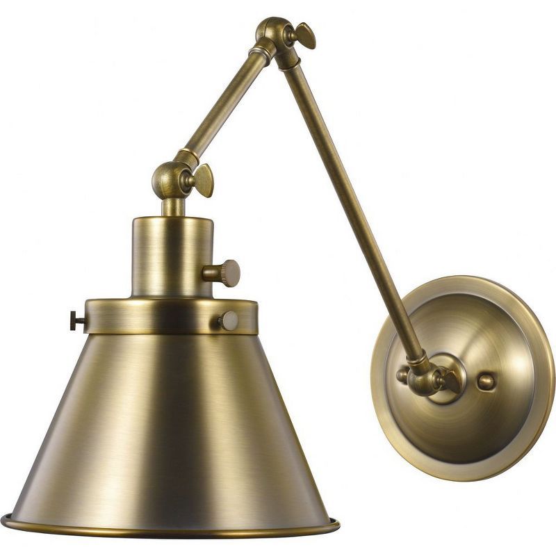 Hinton Nickel Swing Arm Wall Light with Vintage Brass Finish