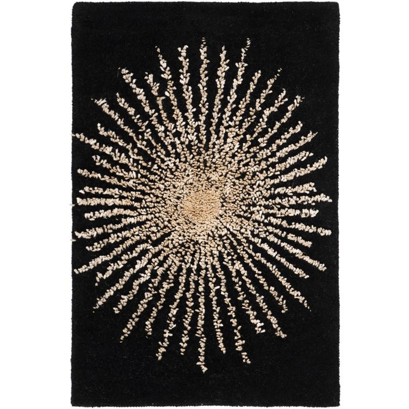 Black and Beige Hand-Tufted Wool and Viscose Rug