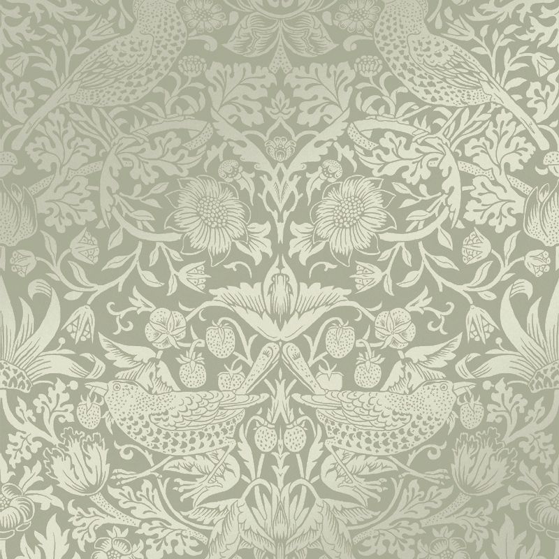 William Morris Sage Green and Gold Floral Vinyl Wallpaper