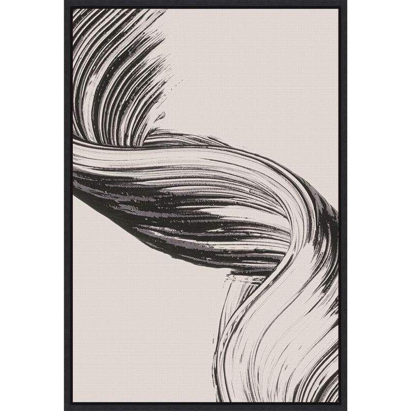 Brushed Black and White Abstract Canvas Wall Art, 16 x 23 Inches