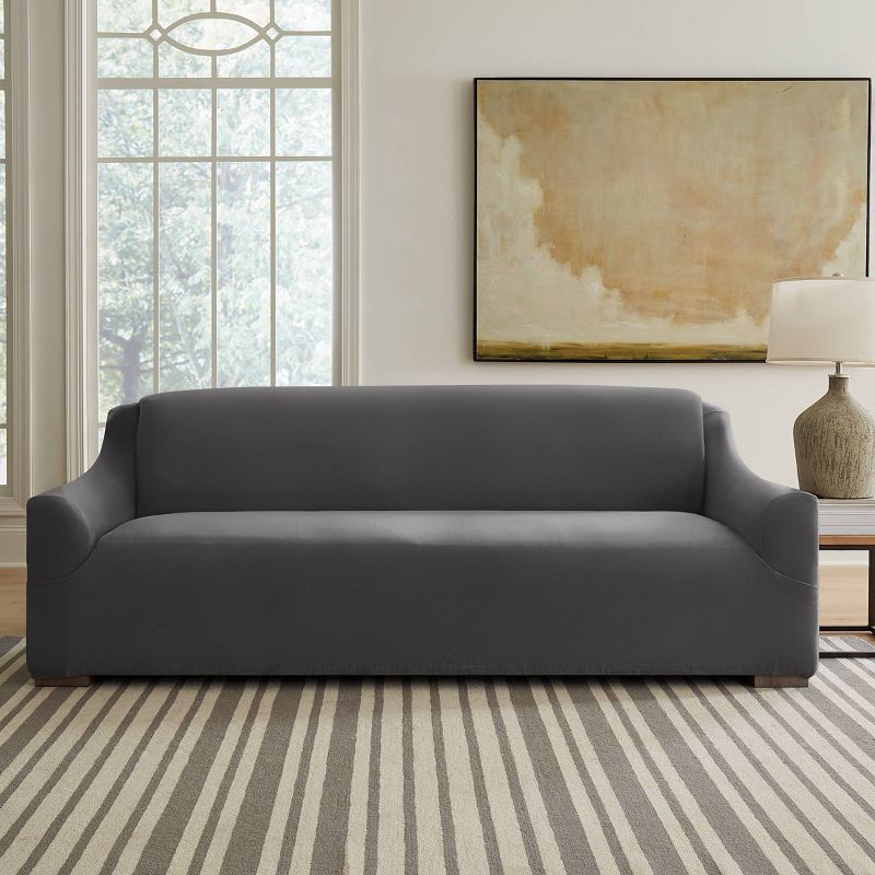 Charcoal Gray Stretch Velvet Extra Large Sofa Slipcover