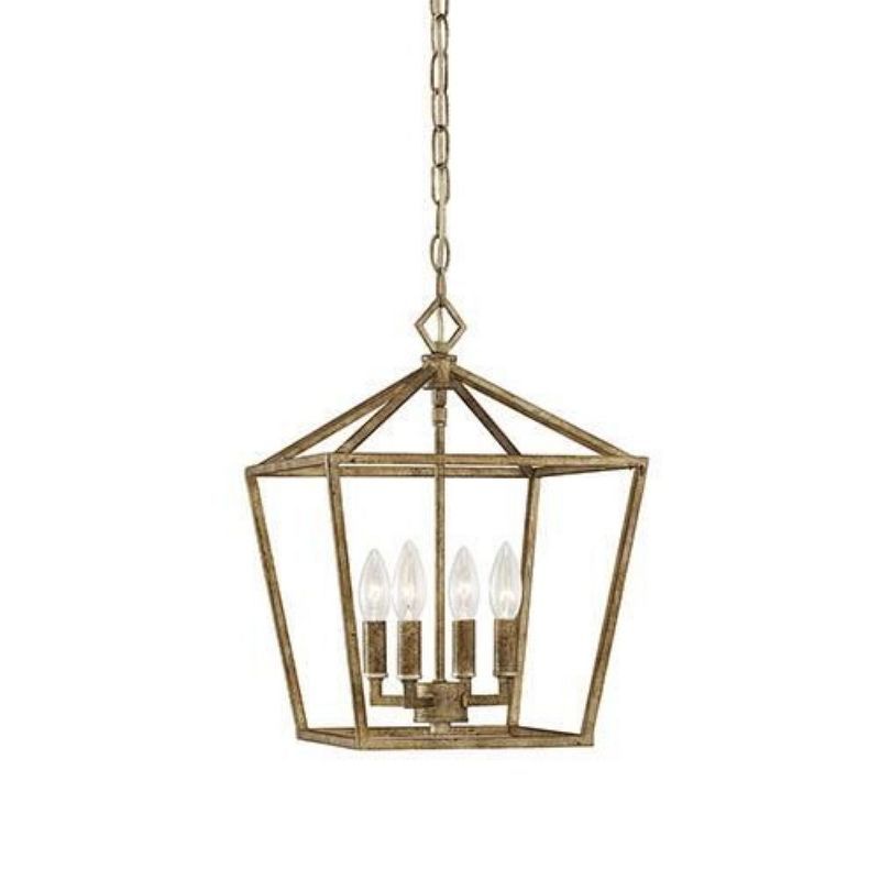 Vintage Gold Glass 4-Light Pendant, 12" x 18"