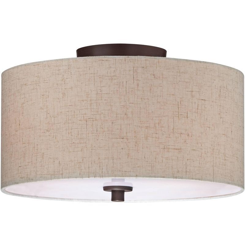 Sylvan 15" Bronze Semi-Flush Mount with Off-White Drum Shade