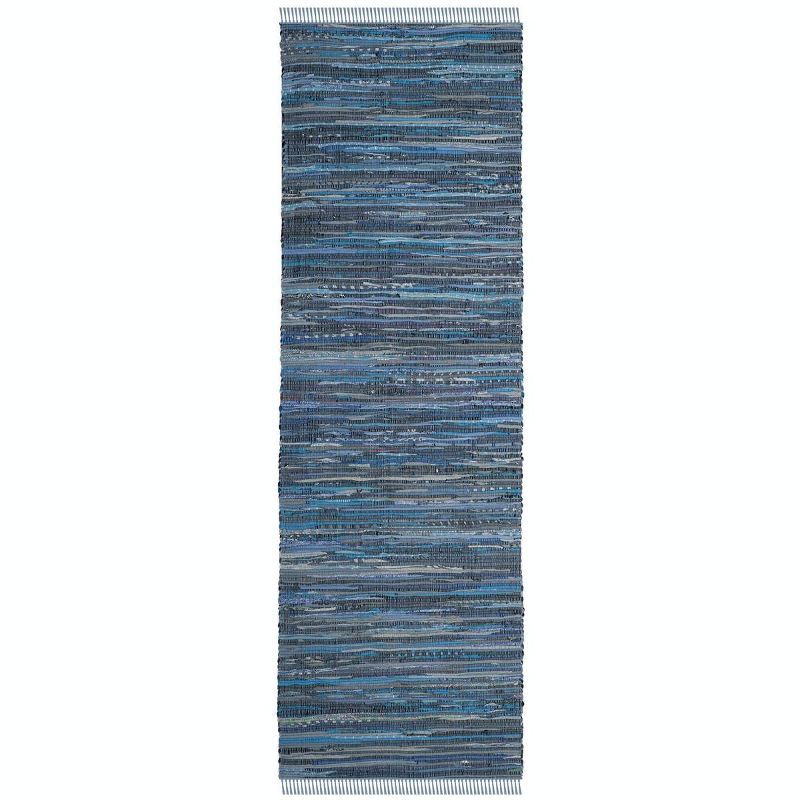 Hand-Woven Blue and Multi-Stripe Cotton Wool Runner Rug, 2'3" X 11'