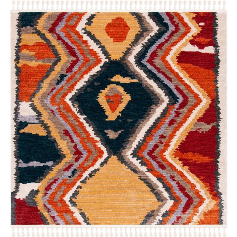 Red and Yellow Braided Cotton Chenille Area Rug