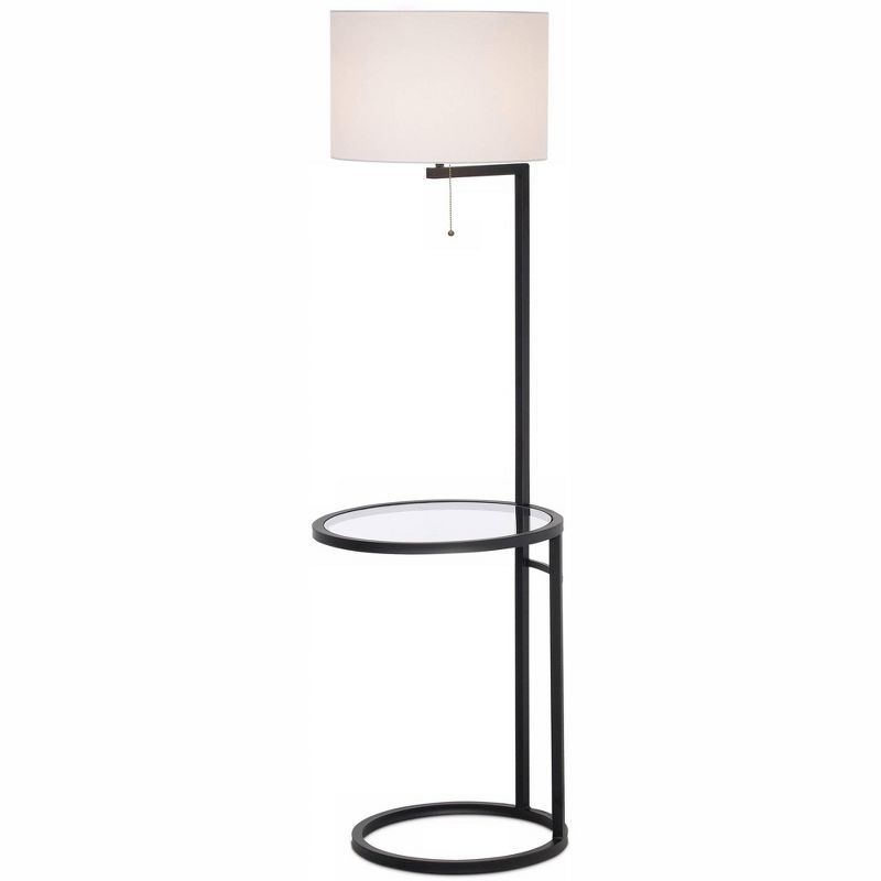 Black Metal Floor Lamp with Glass Tray and White Drum Shade