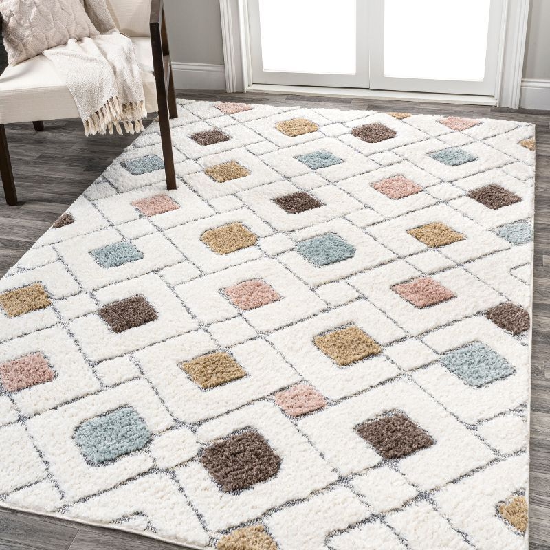 Retro Multi/Cream Trellis Flat Woven Stain-Resistant Rug