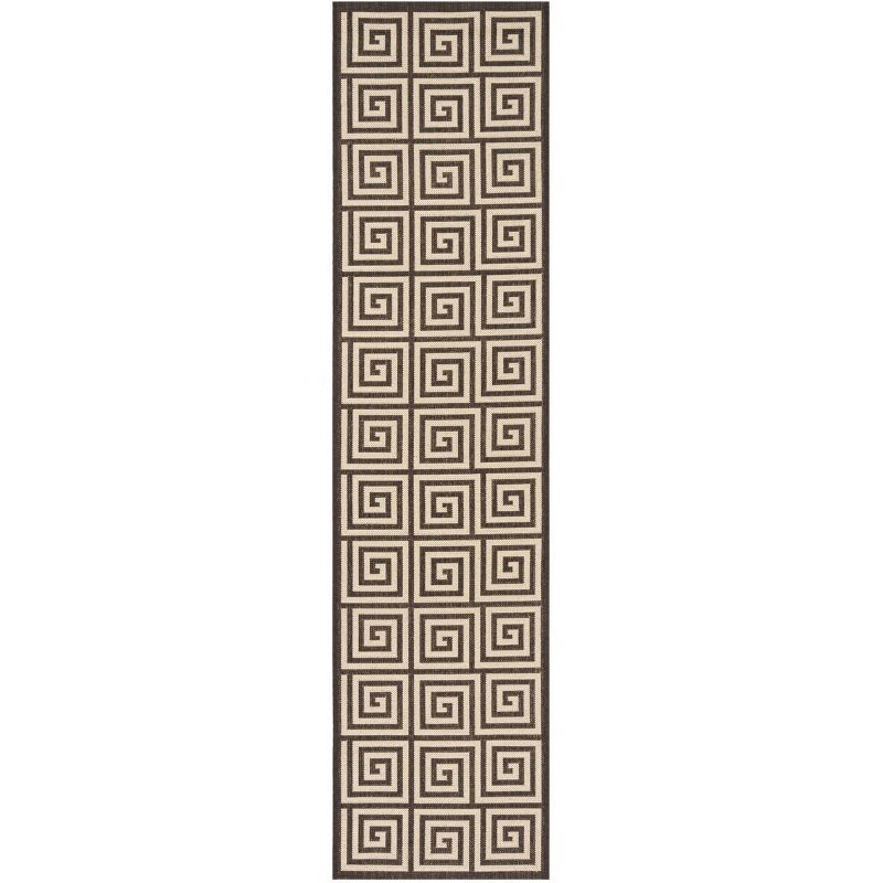 Linden Cream/Brown Geometric Synthetic Runner Rug - 2' x 8'