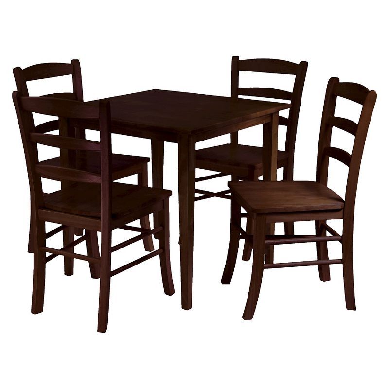 Walnut Square Dining Table with 4 Ladder-Back Chairs