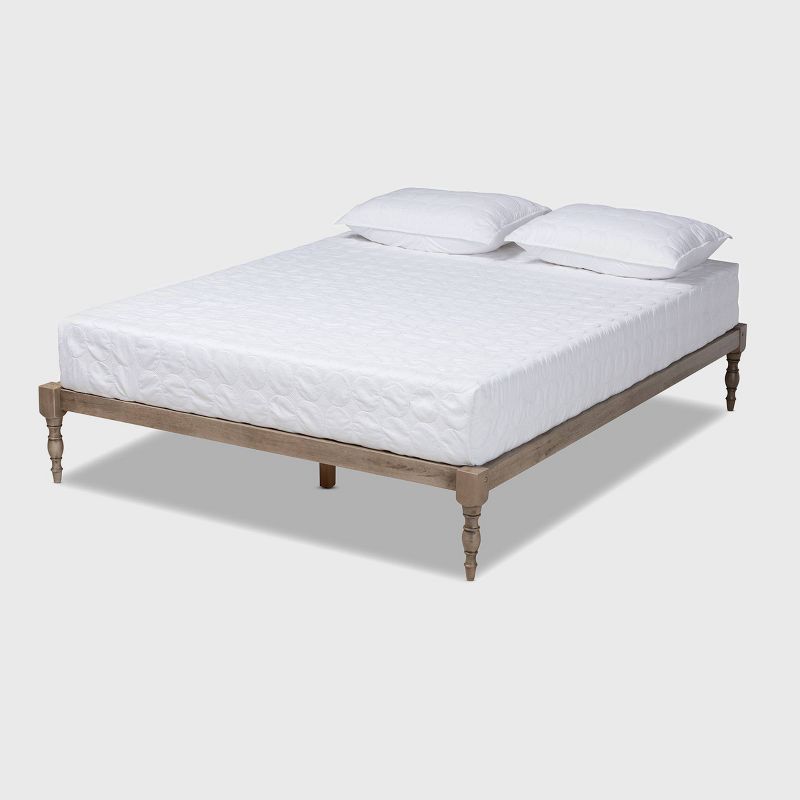 Iseline Antique Grey Solid Rubberwood Full Platform Bed Frame