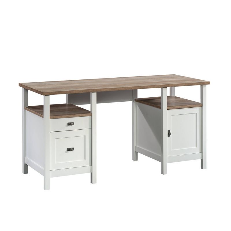 White and Oak Double Pedestal Desk with Drawers