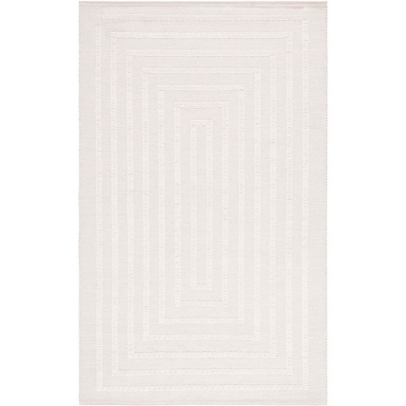 Ivory Beige Handwoven Wool Area Rug 3' x 5'