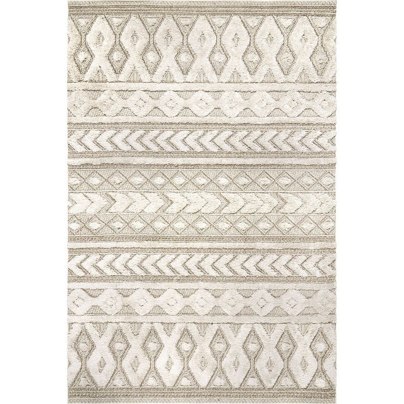 Beige 4' x 6' Rectangular Shag Synthetic Area Rug