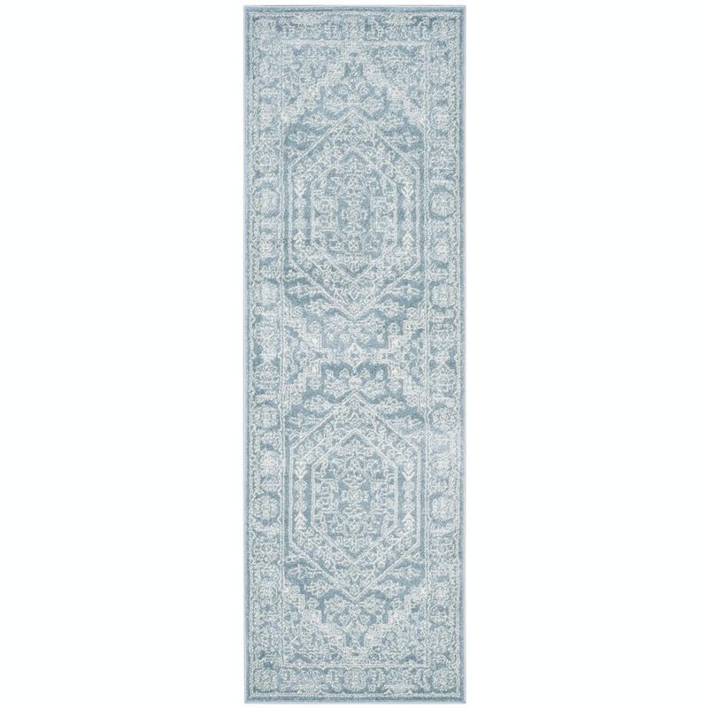 Slate and Ivory Medallion Hand-knotted Runner Rug