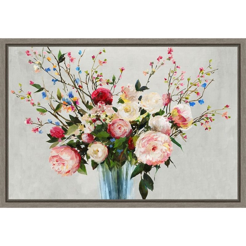 Floral Bouquet Canvas Wall Art in Wooden Frame, 23 x 16 inches