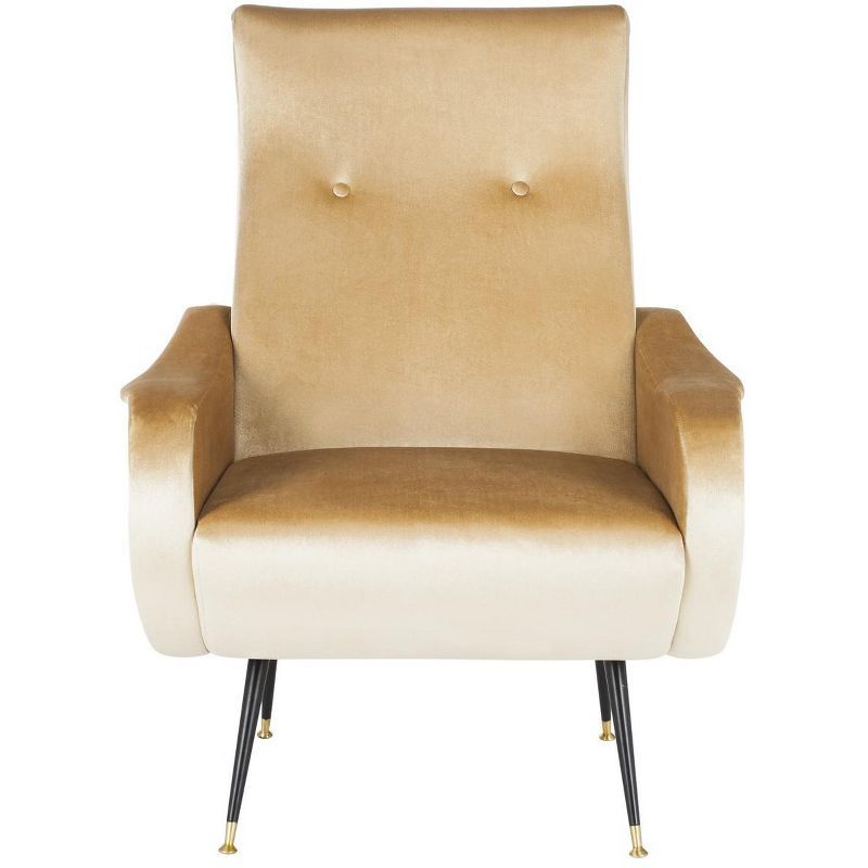 Elicia Transitional Camel Velvet Accent Chair with Gold Cap Legs