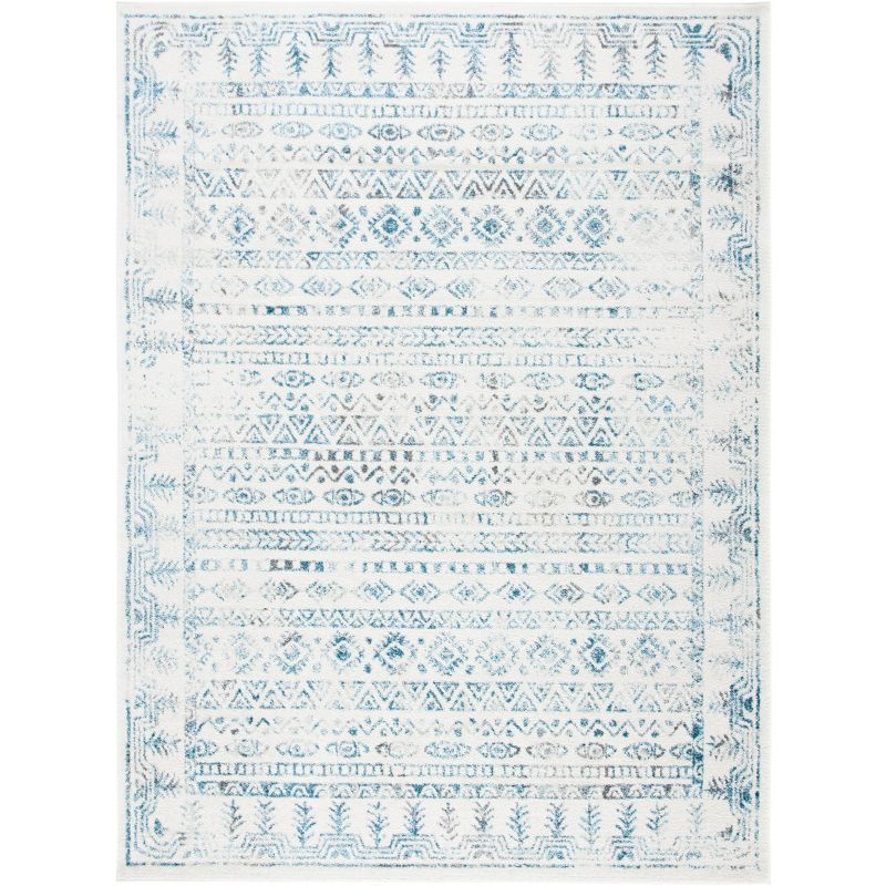 Ivory and Teal Hand-knotted Round Synthetic Area Rug