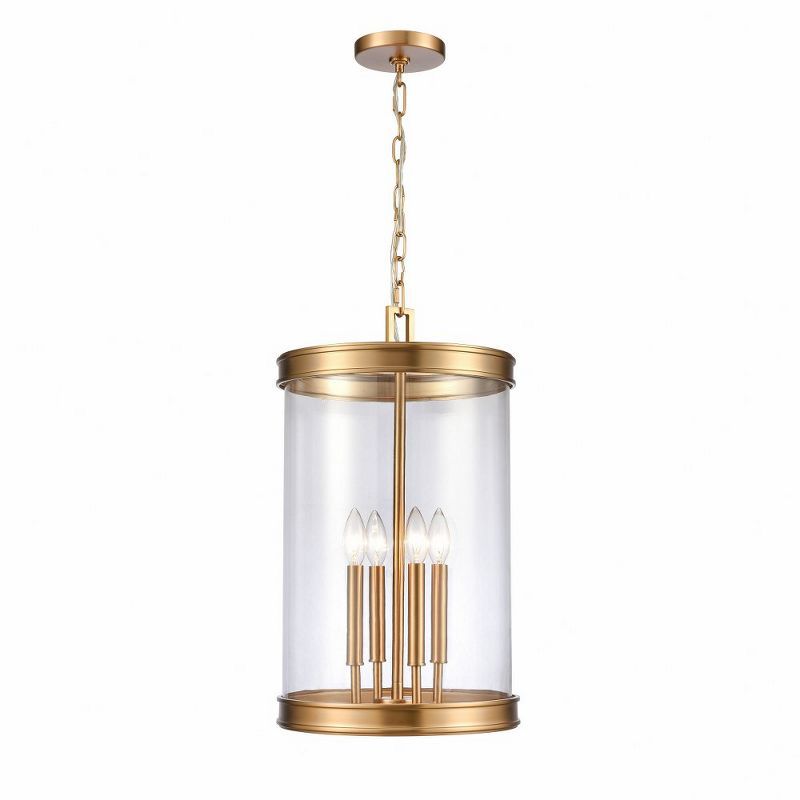 Elegant Brushed Gold and Clear Glass 4-Light Pendant