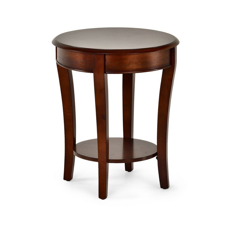 Cherry Brown Round Wood and Metal End Table