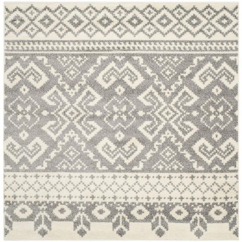 Ivory and Silver Square Synthetic Area Rug