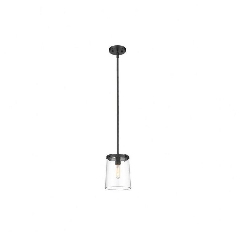 Transitional Matte Black Mini Pendant with Tapered Glass Shade