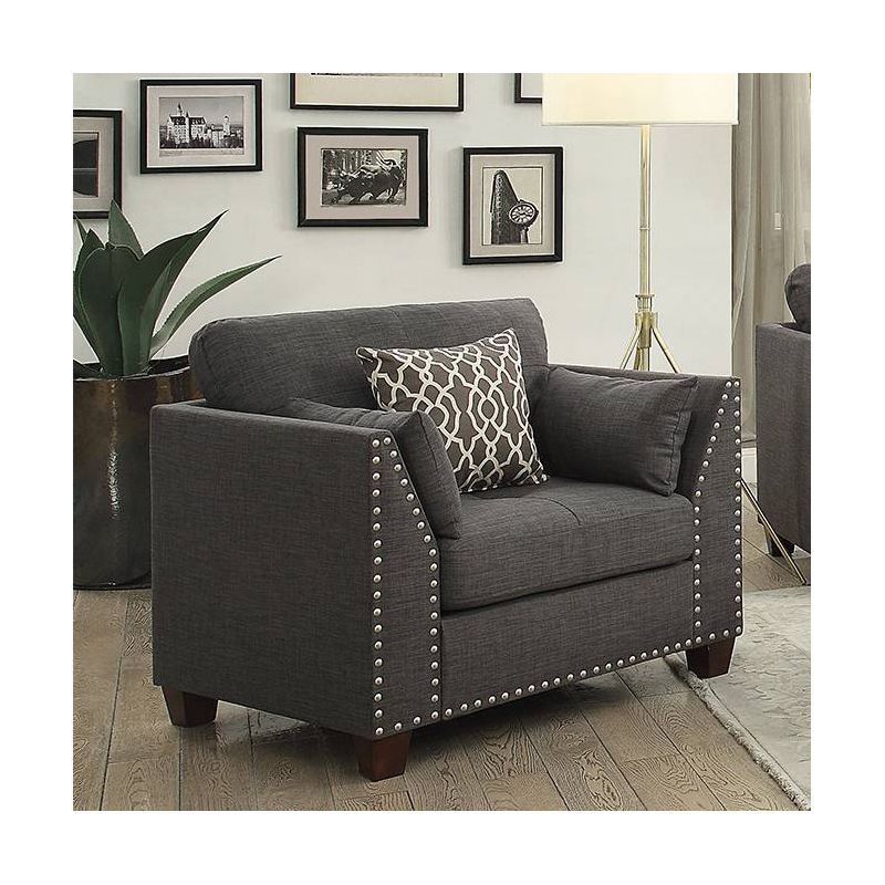 Gray Nailhead Trim Wood Accent Chair with Pillows