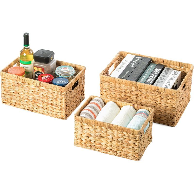 Rustic Water Hyacinth Wicker Rectangular Storage Basket Set