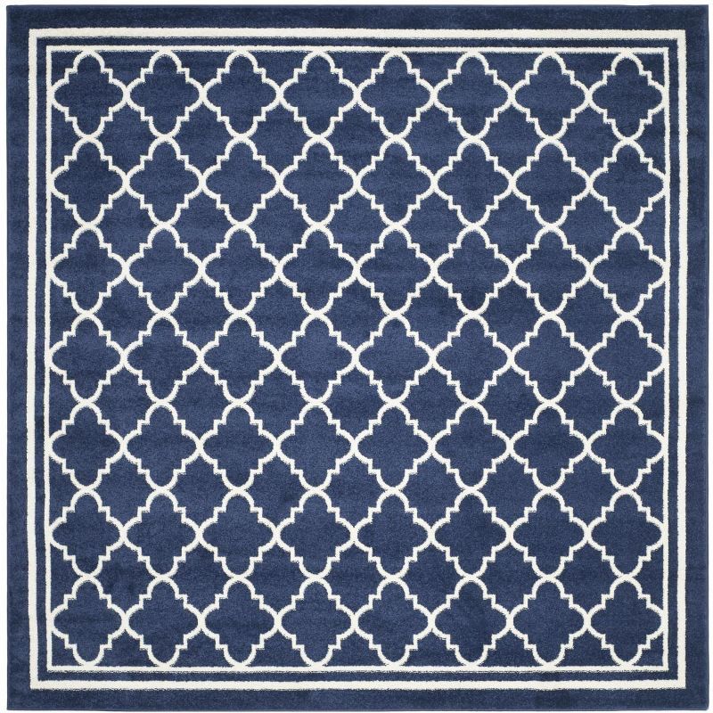 Navy and Beige Square Moroccan Trellis Area Rug