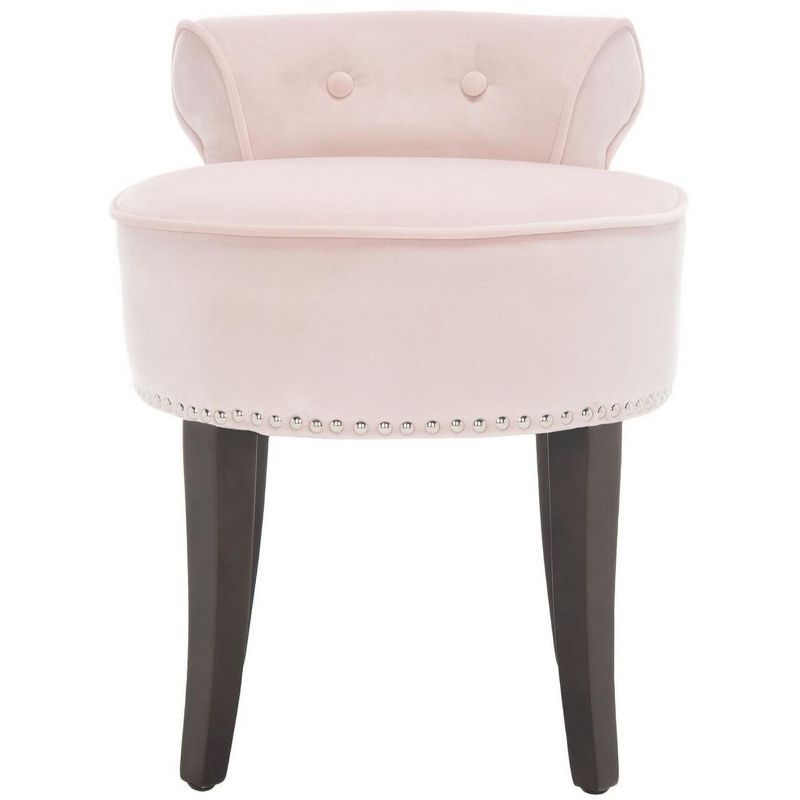 Petite Blush Pink Velvet Vanity Stool with Espresso Birch Legs