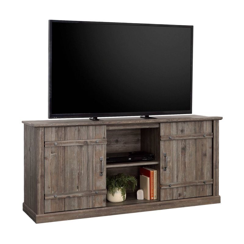 Pebble Pine Farmhouse TV Credenza with Sliding Doors