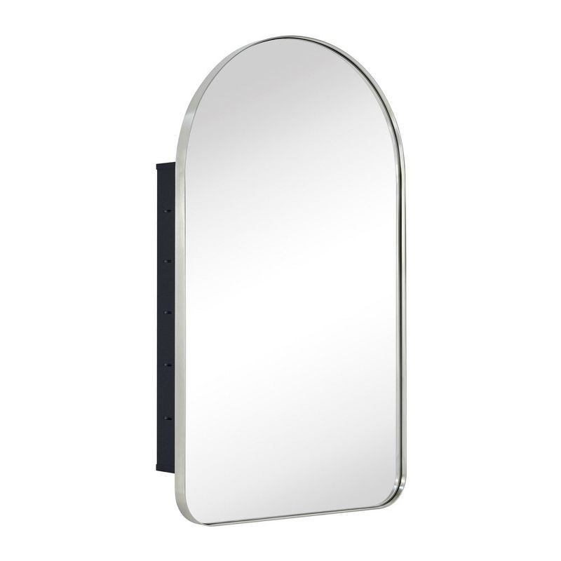 Brushed Nickel Arched Metal Framed Recessed Medicine Cabinet with Mirror