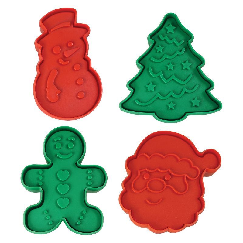 Double-Sided Christmas Cookie Stamp and Cutter Set, Red and Green Plastic