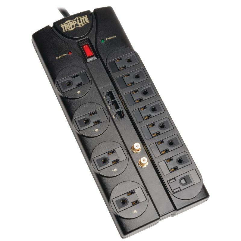 Tripp Lite 12-Outlet Black Surge Protector with Alarm and Data Line Protection