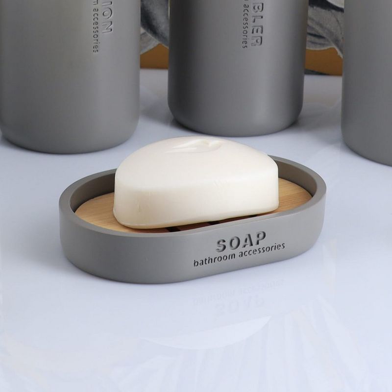 Gray Polyresin Soap Dish with Bamboo Insert