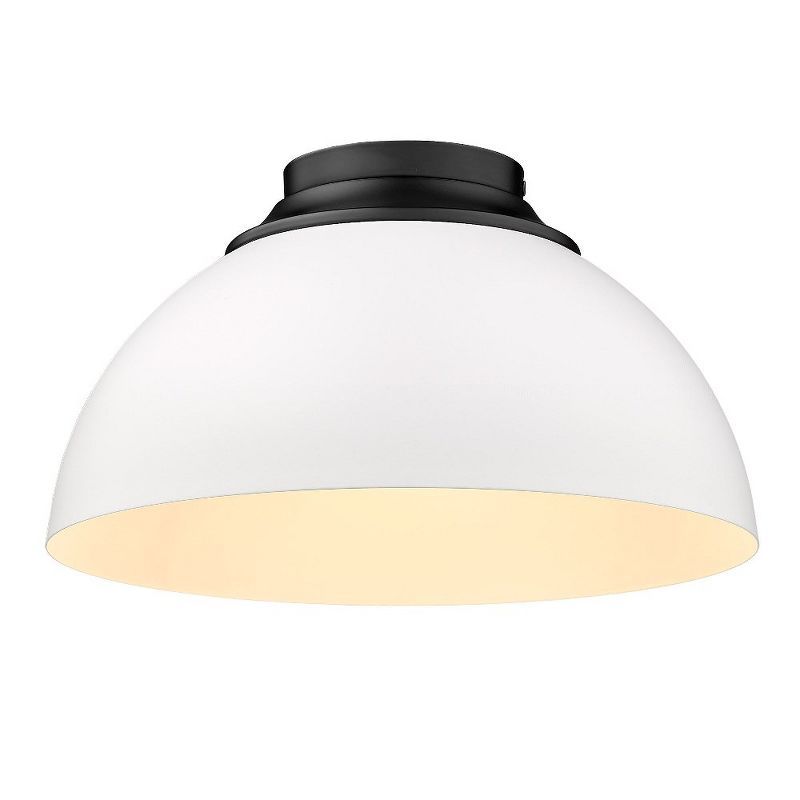 Matte Black and White Glass Drum Flush Mount Light