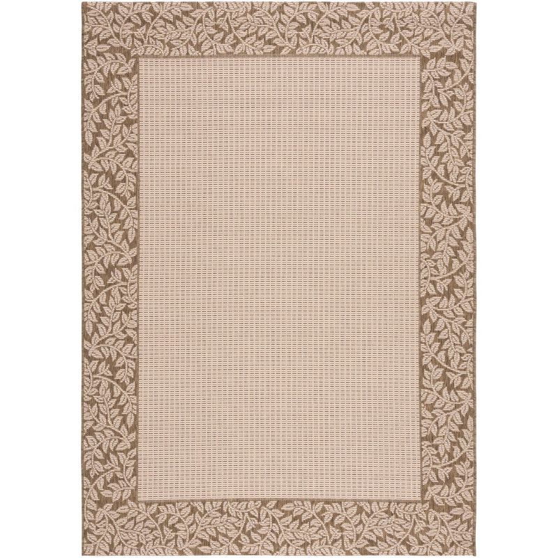 Natural Brown Floral Motif Indoor/Outdoor Area Rug