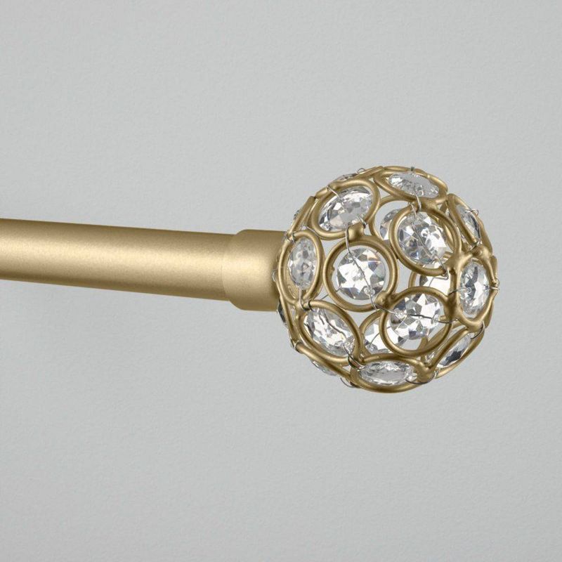 Gold Iron Curtain Rod with Rhinestone Ball Finials, Adjustable 36"-72"