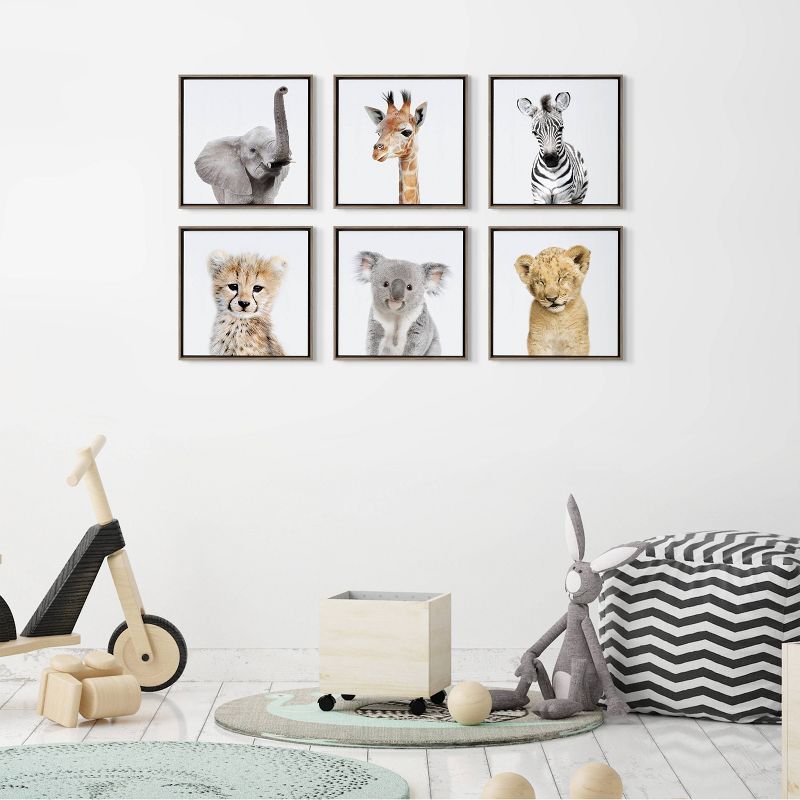 Safari Animal Collection Framed Canvas Wall Art Set of 6