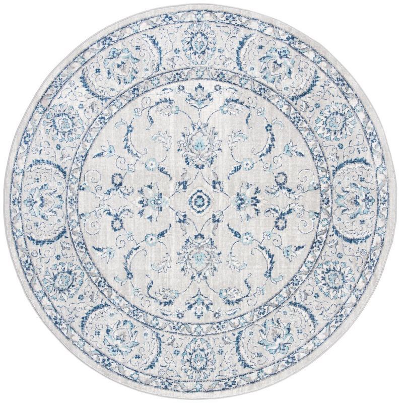 Hand-Knotted Elegance Round Gray Synthetic 59" Rug