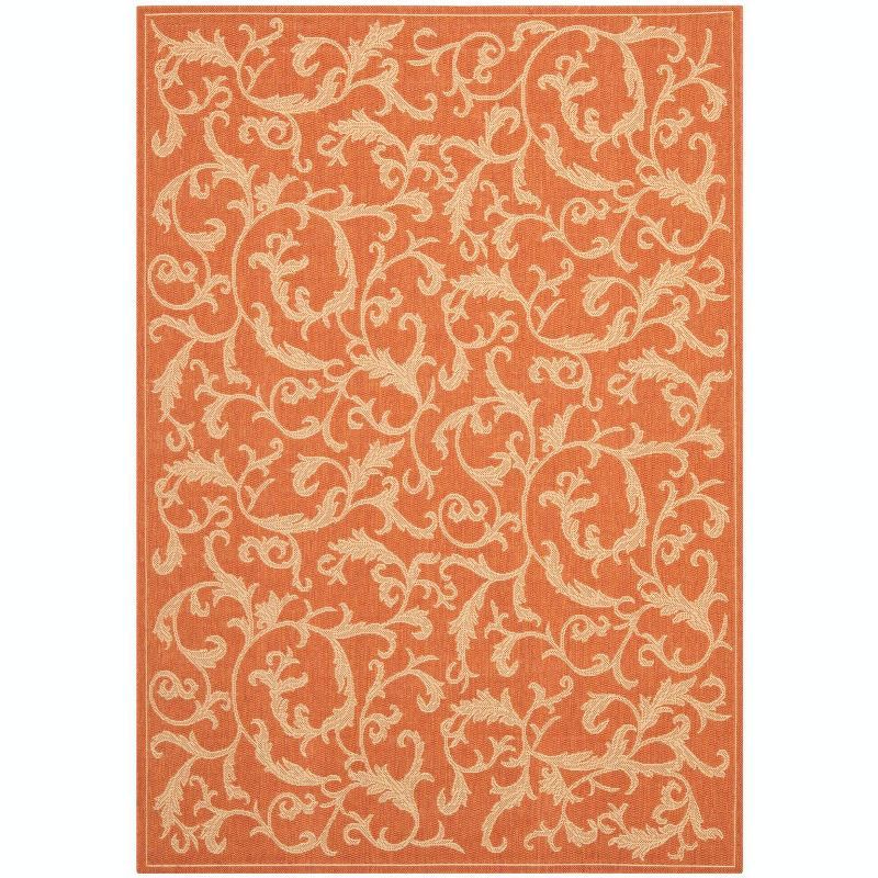 Terracotta and Natural Rectangular Synthetic Indoor/Outdoor Rug