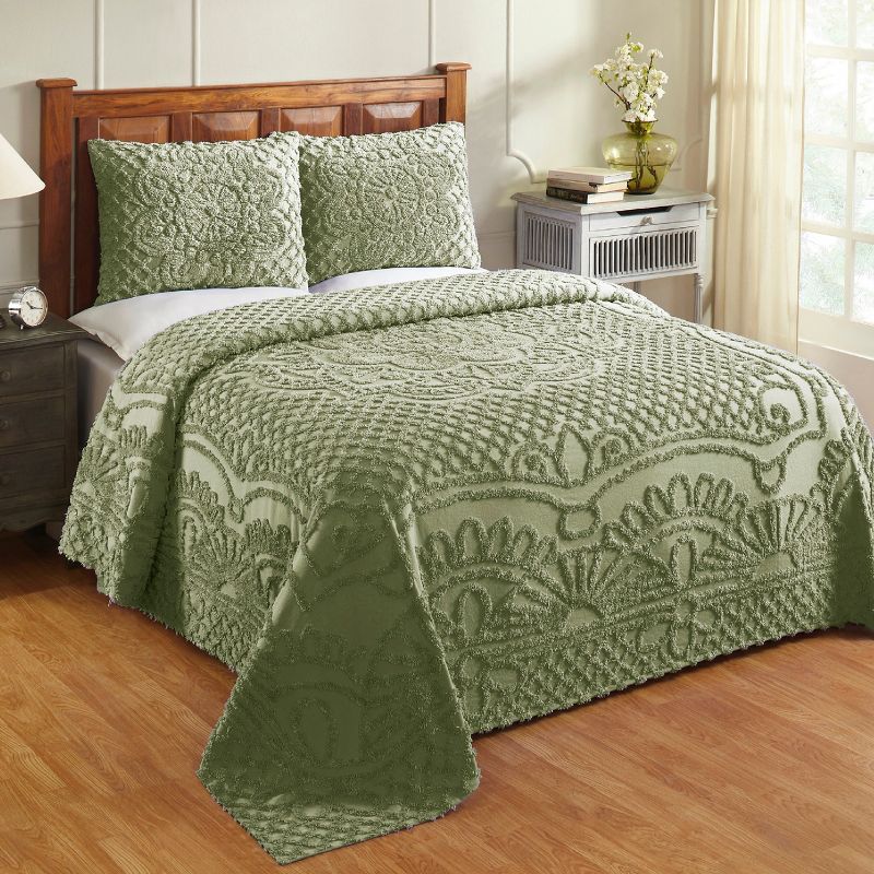 Sage Cotton King Reversible Tufted Bedspread Set