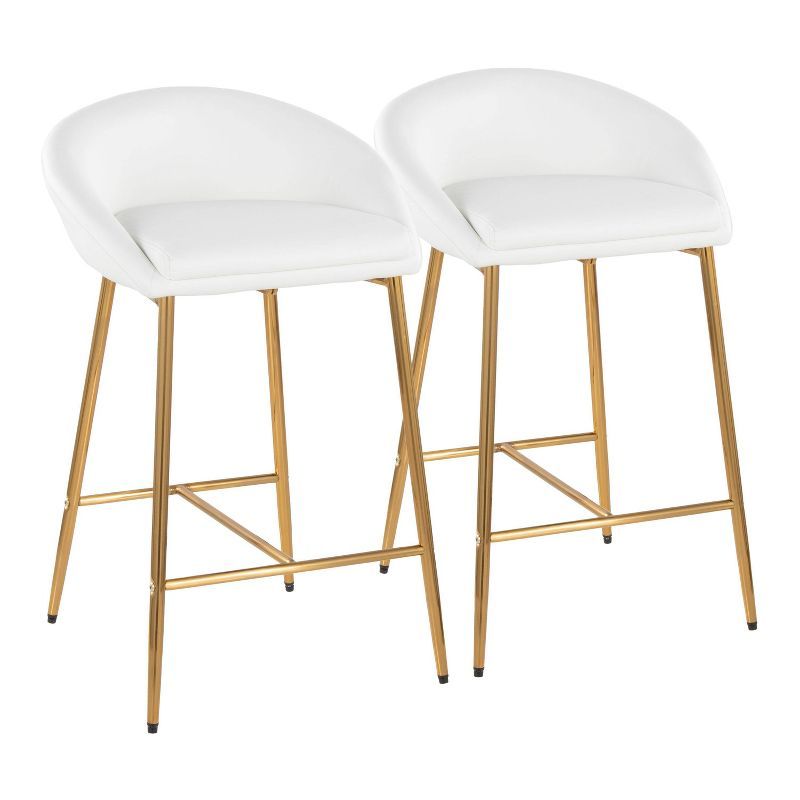 White Faux Leather and Gold Metal Counter Stools, Set of 2