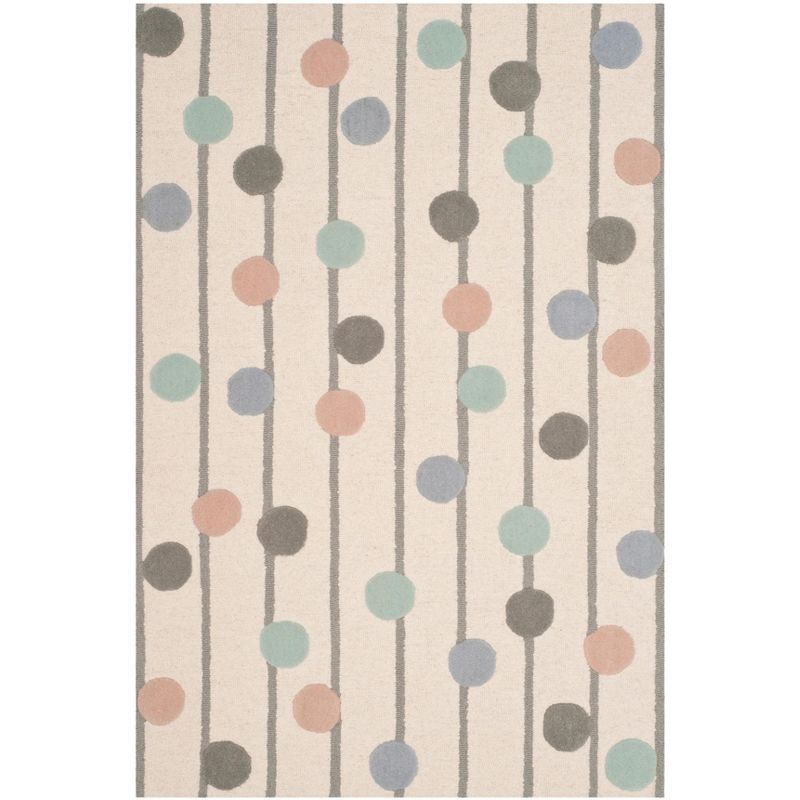 Ivory and Multi Polka Dot Wool Kids Area Rug, 4' x 6'