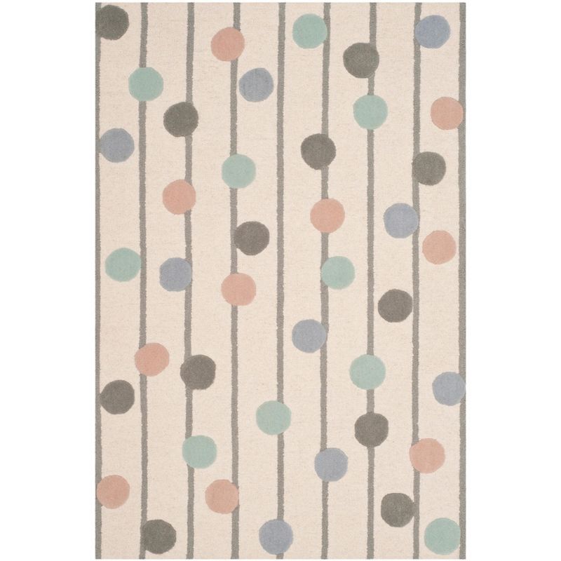 Ivory and Multi Polka Dot Wool Kids Area Rug, 4' x 6'