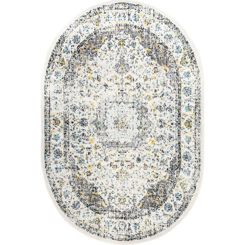 Gray Bosphorus Distressed Oval Reversible Synthetic Rug, 5' x 8'