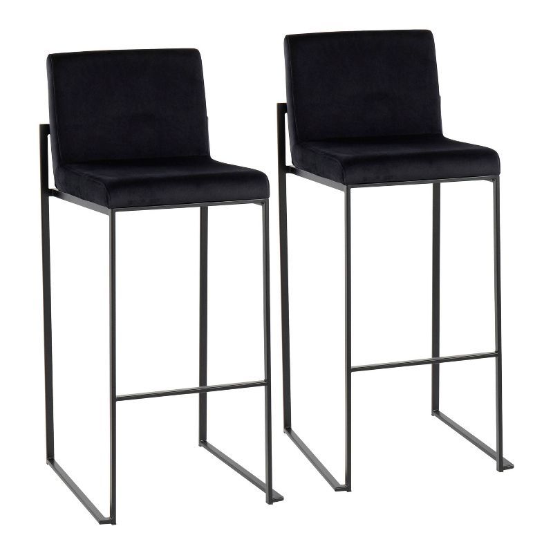 Set of 2 Black Velvet and Steel Adjustable Barstools