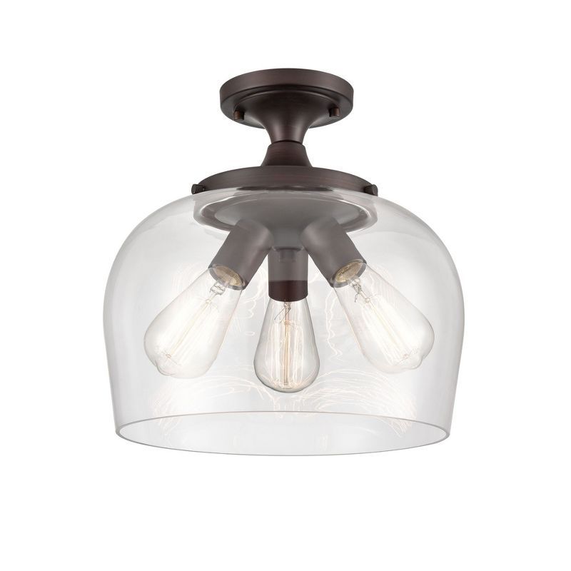 Ashford Rubbed Bronze 13" Globe Semi-Flush Mount with Nickel Accents
